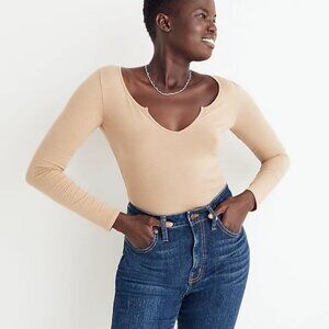 Madewell Pointelle Split-Neck Long-Sleeve Thong Bodysuit